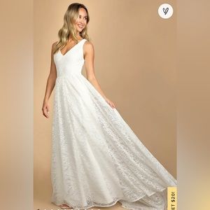 Lulus BRAND NEW w/ tags “Made a Promise” White Lace V-Neck Sleeveless Maxi Dress